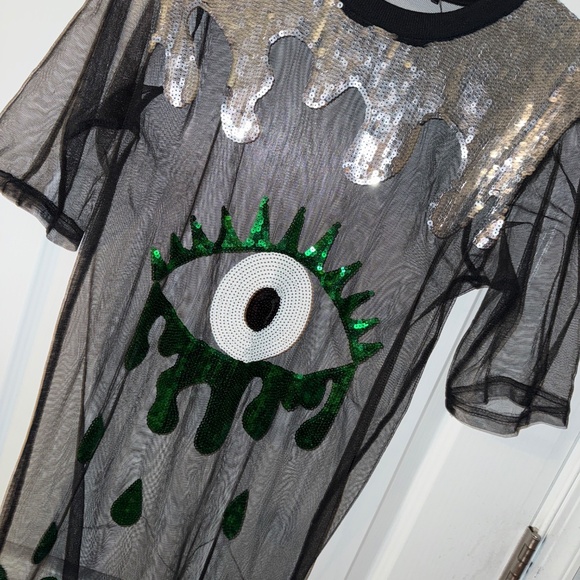 Black Sheer Mesh T-Shirt dress - Picture 2 of 4